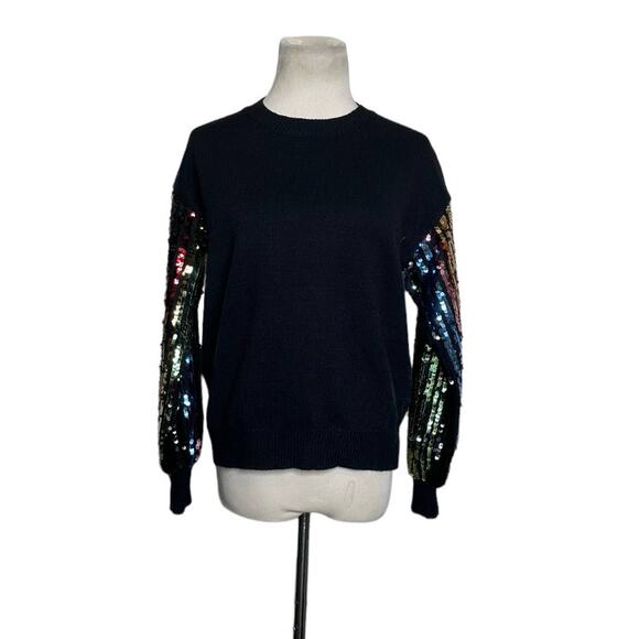 Racheal black crew neck long sequin sleeves sweater size Small - Picture 1 of 11